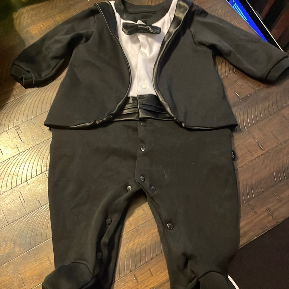 Boys infant tuxedo footie from Lilax.